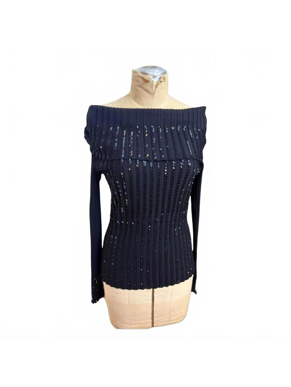 Radzoli Black Ribbed Off-Shoulder Sweater